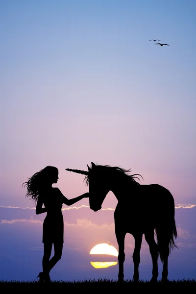 Flicka och unicorn — Stockfoto