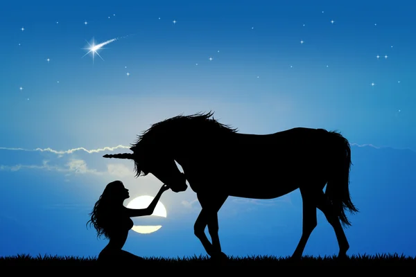 Unicornio y niña —  Fotos de Stock