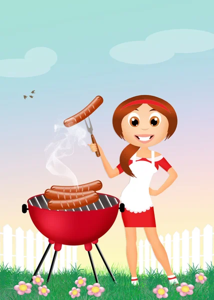 Chica en la barbacoa — Foto de Stock