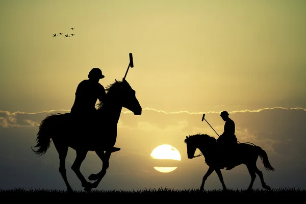 Polo graczy na zachodzie słońca — Zdjęcie stockowe