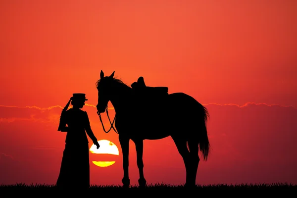 Cavaleiro ao pôr-do-sol — Fotografia de Stock