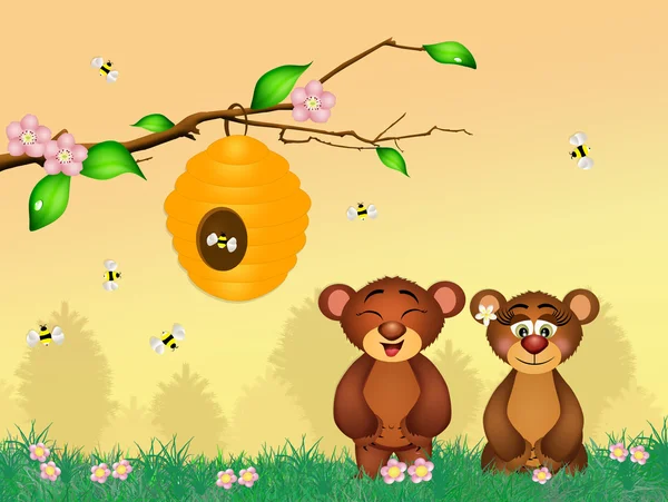 Bears play with bees — Stock Photo, Image