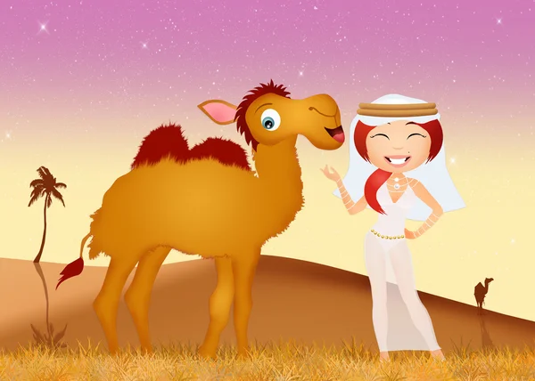 Árabe menina e camelo — Fotografia de Stock