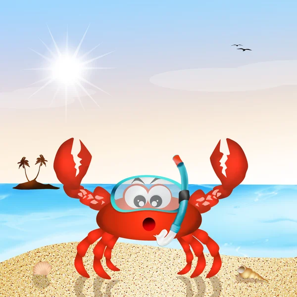 Crabe avec masque de plongée — Photo