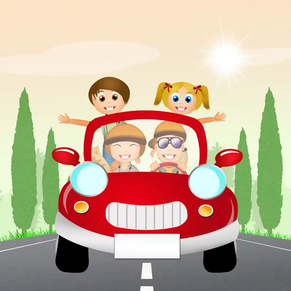 Familie mit Auto unterwegs — Stockfoto