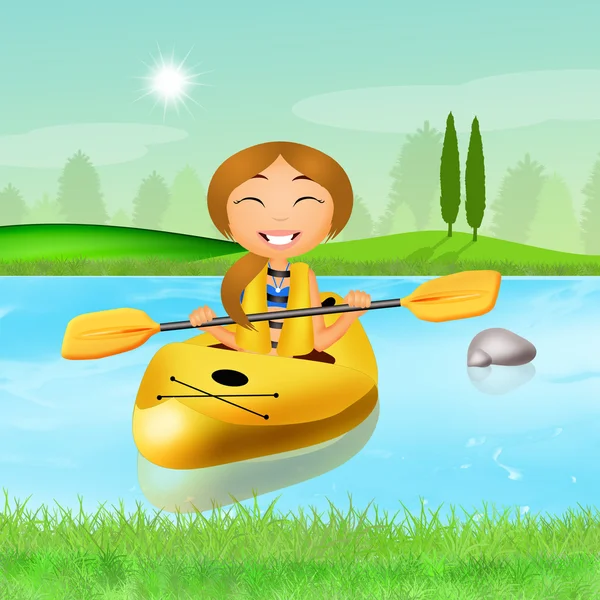 Chica con un kayak — Foto de Stock