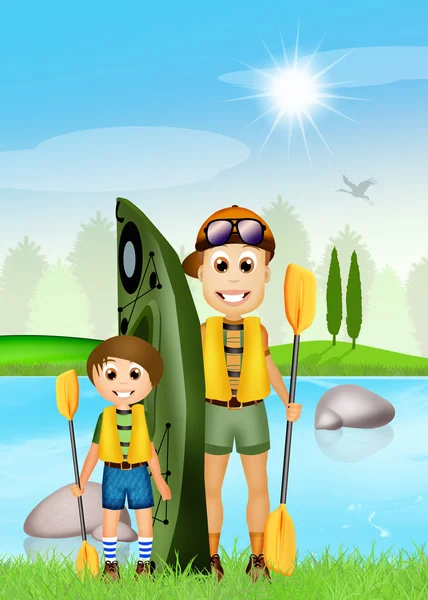 Padre e figlio in kayak — Foto Stock