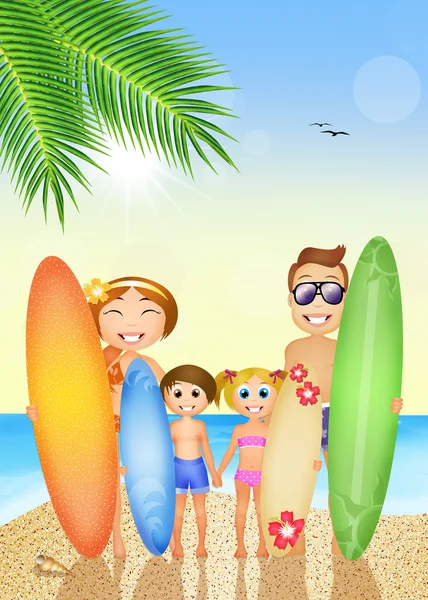 Family with surf on the beach — Stock Photo, Image