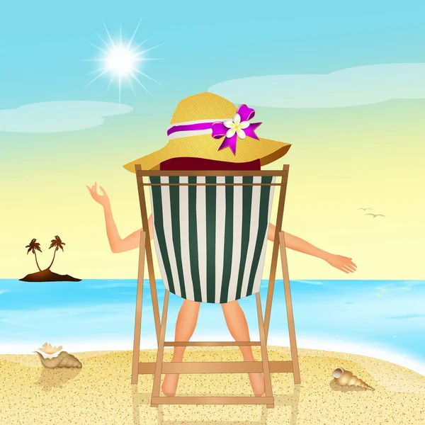 Girl on beach chair — Stock Photo, Image