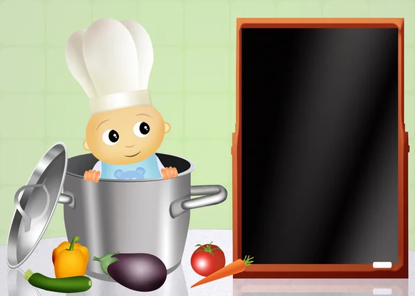 Baby chef in the pot — Stock Photo, Image