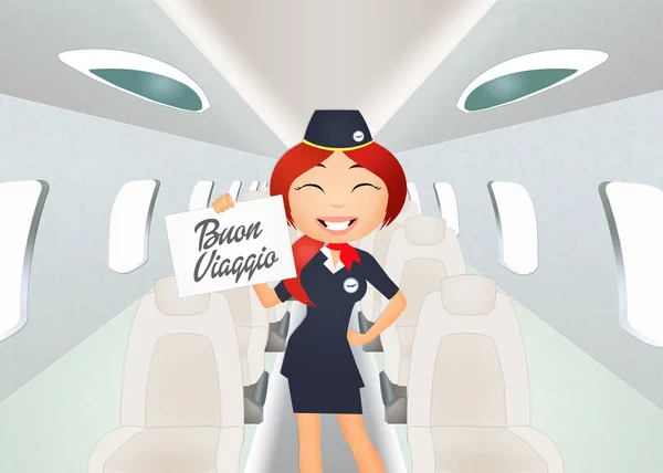 Air hostess in het vliegtuig — Stockfoto