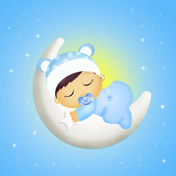 Baby sleeping on the moon — Stock Photo, Image