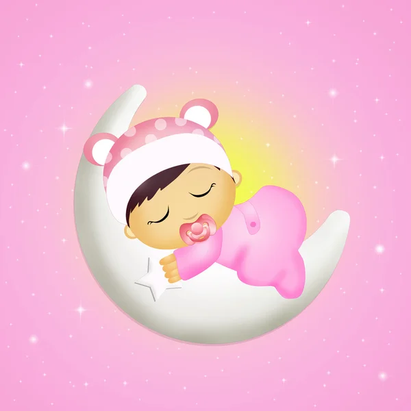 Baby girl sleeping on the moon — Stock Photo, Image