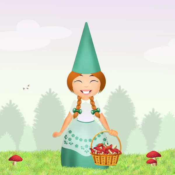 Gnome met paddestoelen in het forest — Stockfoto