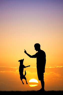 insan ve köpek gün batımında