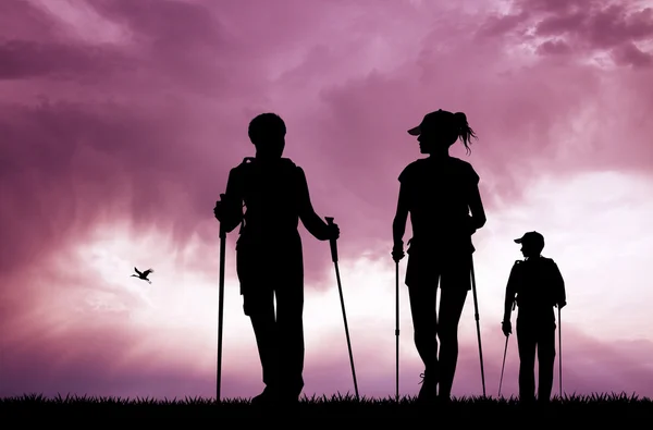 Nordic walking al atardecer — Foto de Stock