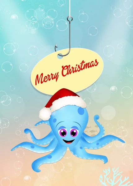 Octopus with Christmas hat — Stockfoto