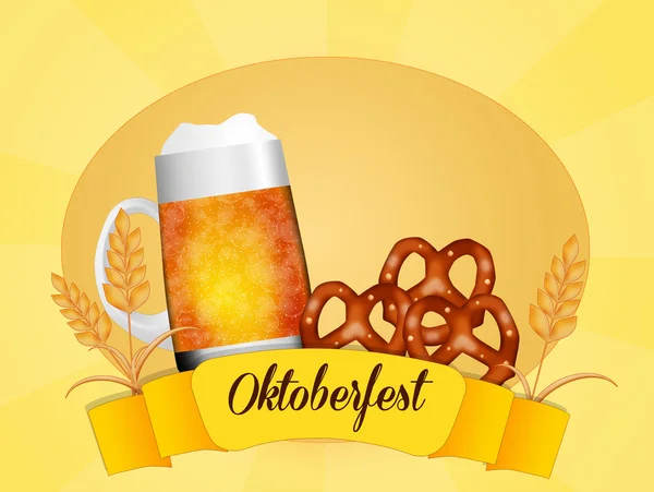 Oktoberfest啤酒和椒盐卷饼 — 图库照片