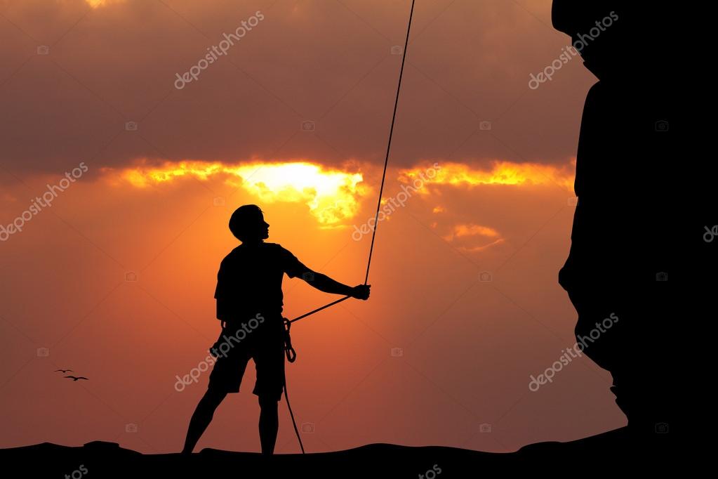 Grimpeur Gratuit Au Coucher Du Soleil Photographie