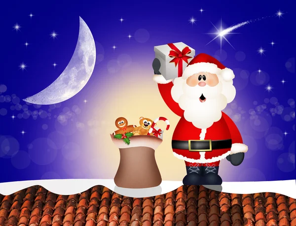 Santa Claus on roof — Stock Photo, Image