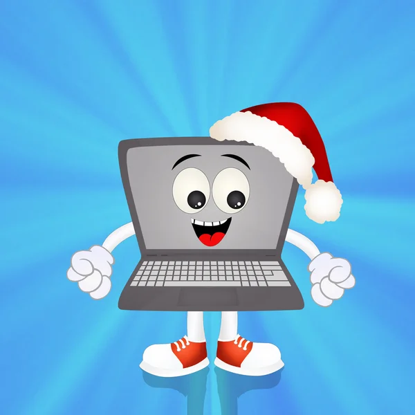 Laptop with Christmas hat — Stock Photo, Image