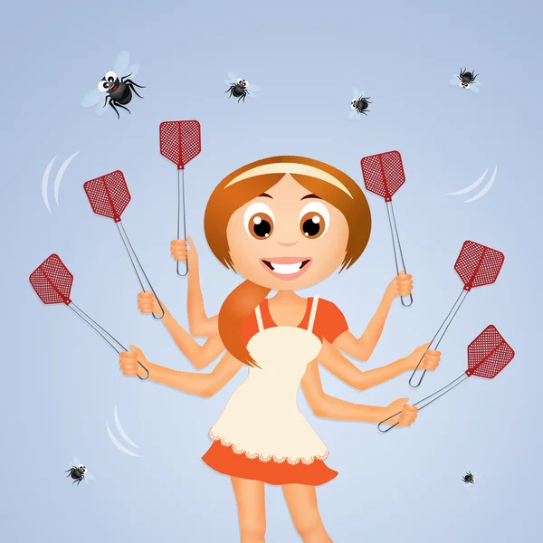 Girl crushes flies — Stock Photo, Image