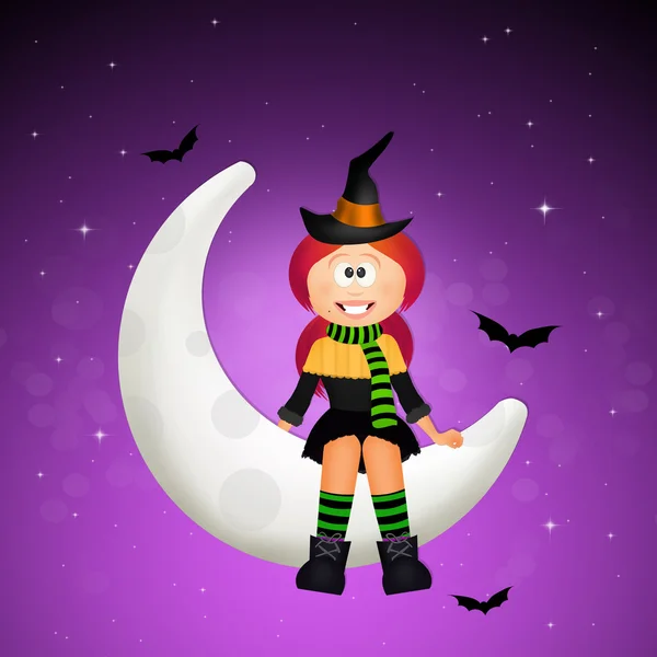 Halloween witch on the moon — Stock Photo, Image