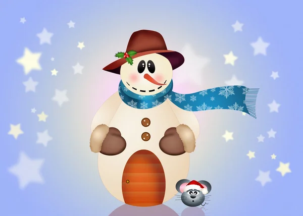 Snowman and little mouse — Stock Photo, Image