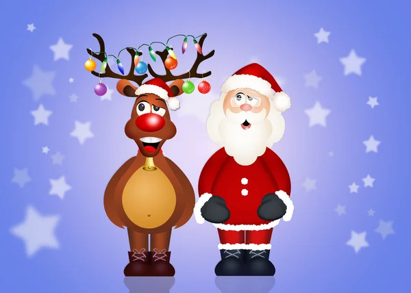 Weihnachtsmann und Rentier — Stockfoto