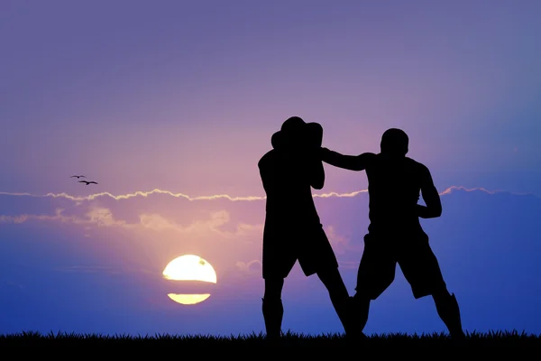 Силуэт боксёров на закате — стоковое фото