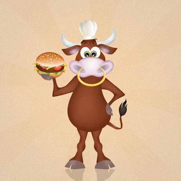 Toro con hamburguesa de carne —  Fotos de Stock