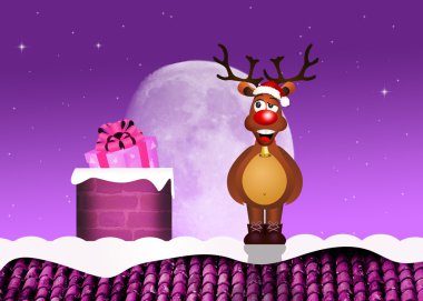 Noel'de çatıda Ren geyiği