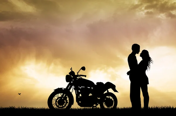 Couple kissing on motorcycle — Stock Photo, Image