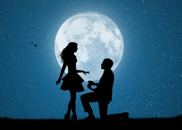 Marriage proposal in the moonlight — Stock Photo, Image