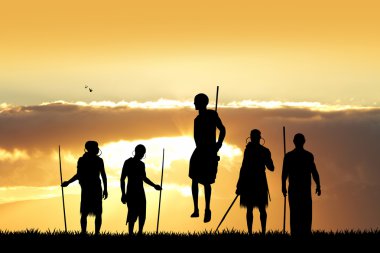 Gün batımında Afrika dans