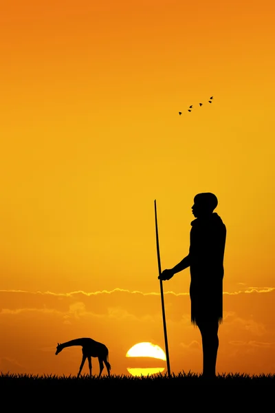 Zulu homem ao pôr-do-sol — Fotografia de Stock