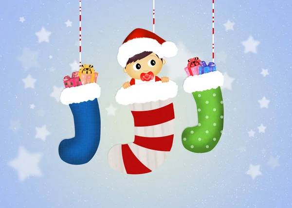 Dítě v vánoční ponožky — Stock fotografie