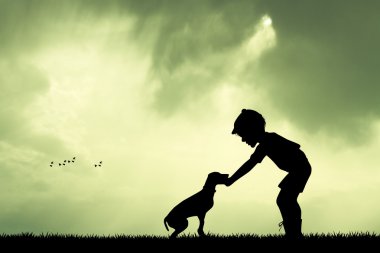 çocuk ile köpek vasıl günbatımı