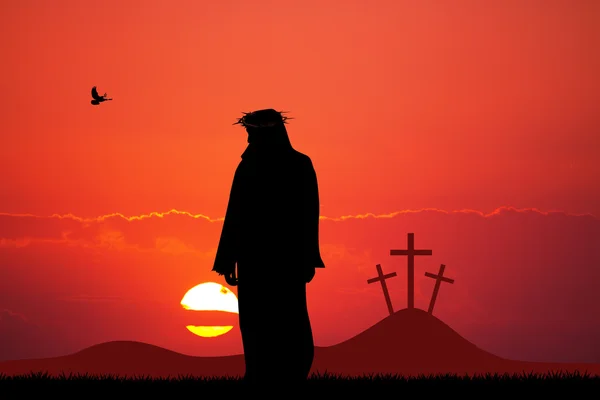 Jesus silhouette at sunset — Stock Photo, Image