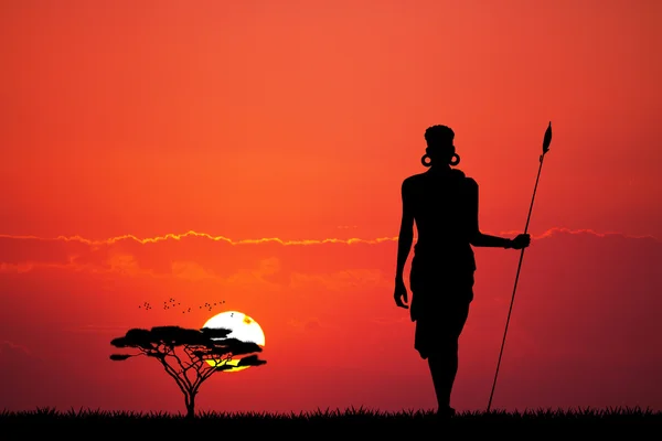Masai in afrikanischer landschaft — Stockfoto