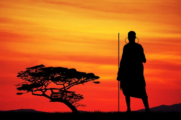 Masai nel paesaggio africano — Foto Stock