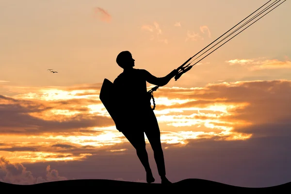 Kitesurfer bei Sonnenuntergang — Stockfoto