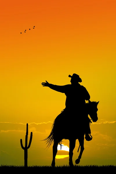 Homem a cavalo ao pôr-do-sol — Fotografia de Stock