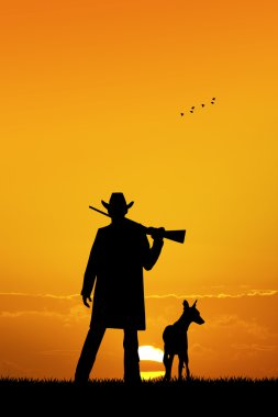 Avcı ile köpek vasıl günbatımı