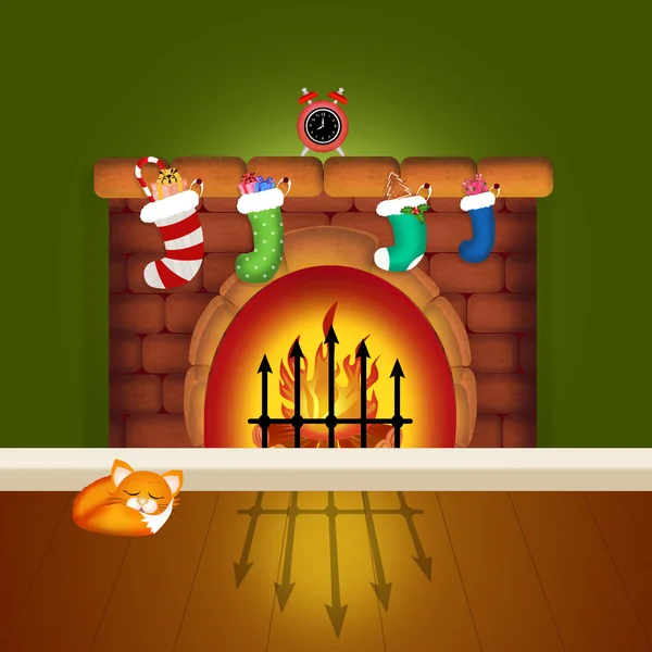 Christmas socks on chimney — Stock Photo, Image