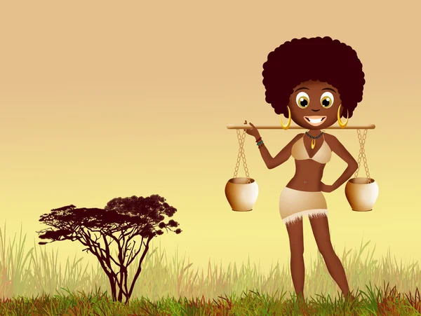 Чёрная женщина в африканском пейзаже — стоковое фото