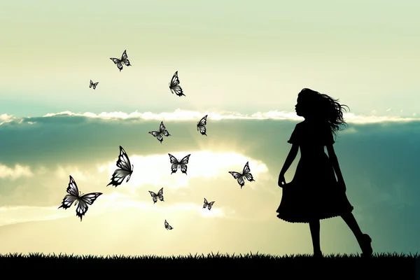 Girl and butterflies — Stock Photo, Image