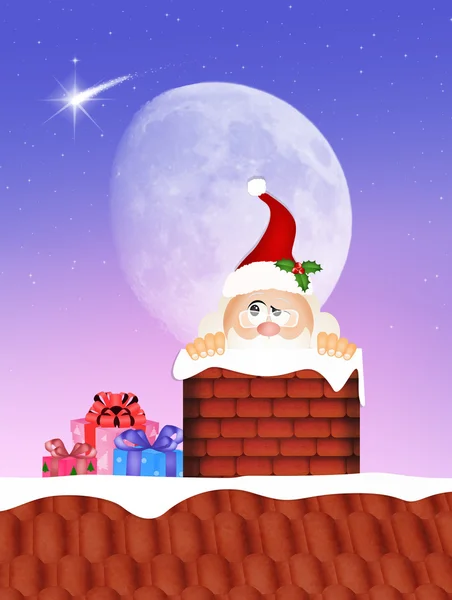 Papá Noel en la chimenea en Navidad — Foto de Stock