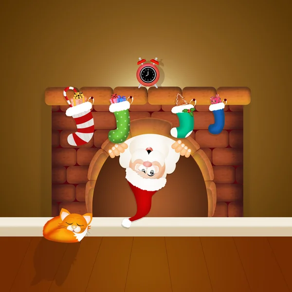 Święty Mikołaj w kominie — Zdjęcie stockowe