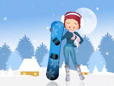 snowboard kışın kızla